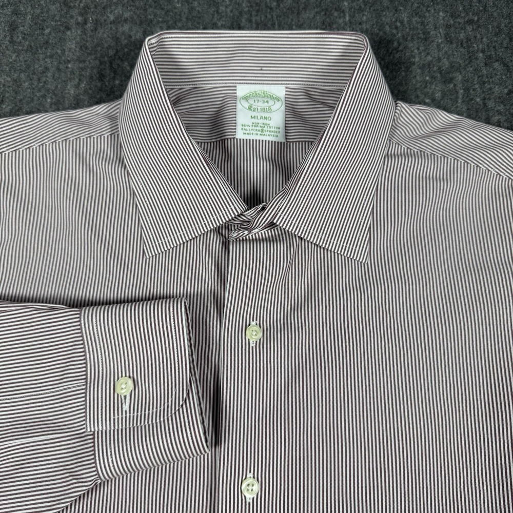 Brooks Brothers Milano Men's Dress Shirt 17-34 Supima Cotton Burgundy Stripe